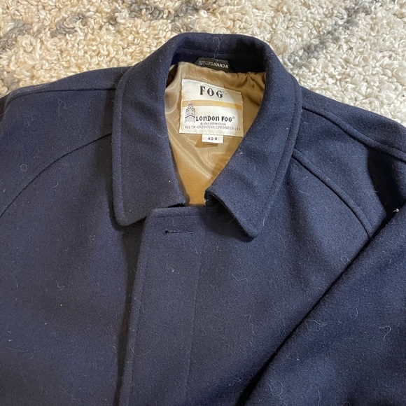 London Fog Dark Blue Wool Trench Coat - Picture 2 of 10